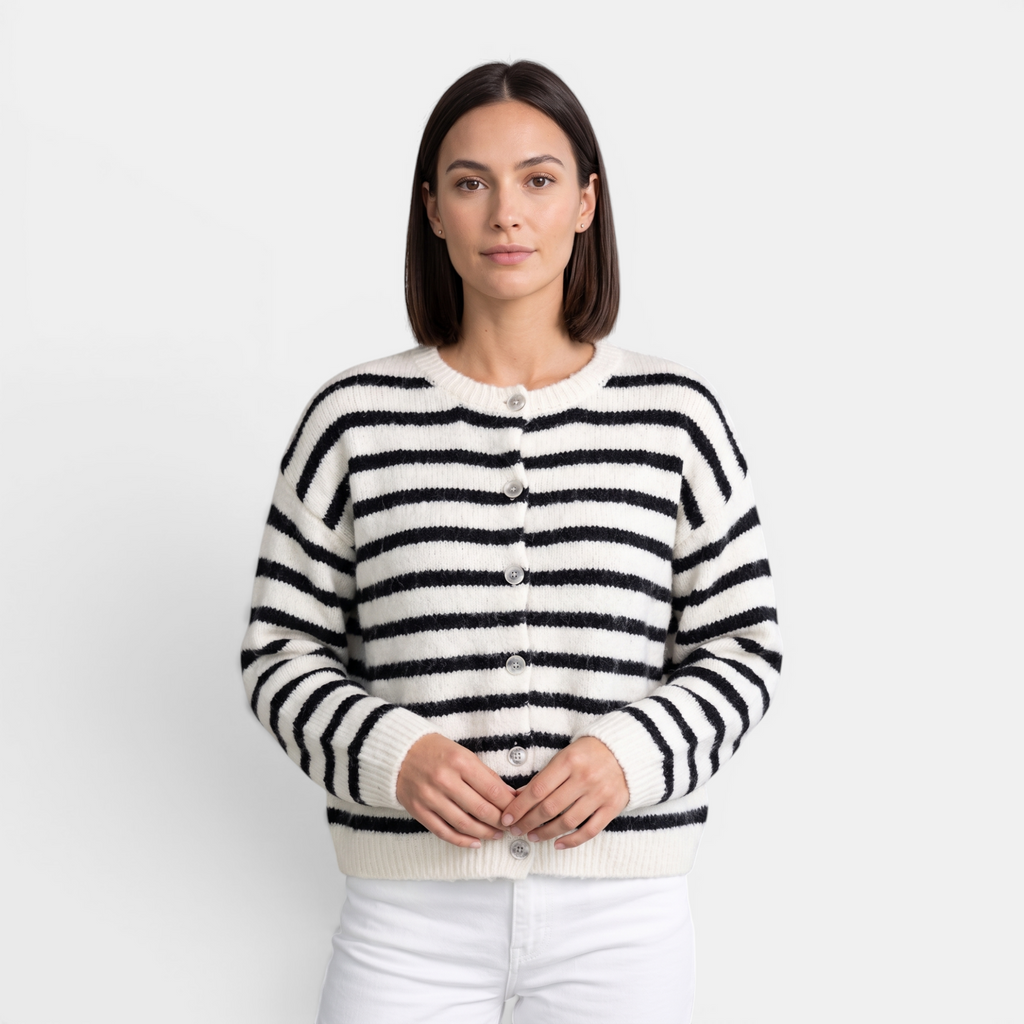 Valeniri | Women's Knit Cardigan Sweater Classic Stripe Long Sleeve
