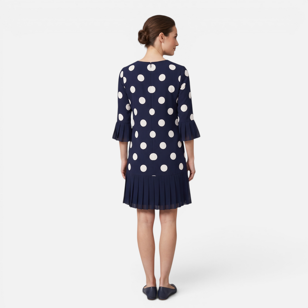 Valeniri | Women's Pleated Polka Dot Dress Short Sleeve Elegant Midi Dress