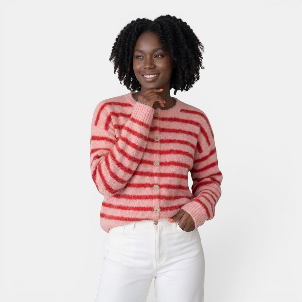 Valeniri | Women's Knit Cardigan Sweater Classic Stripe Long Sleeve