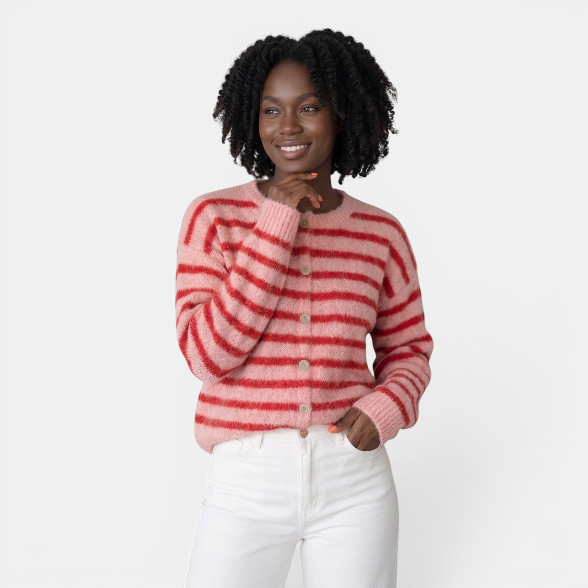 Valeniri | Women's Knit Cardigan Sweater Classic Stripe Long Sleeve