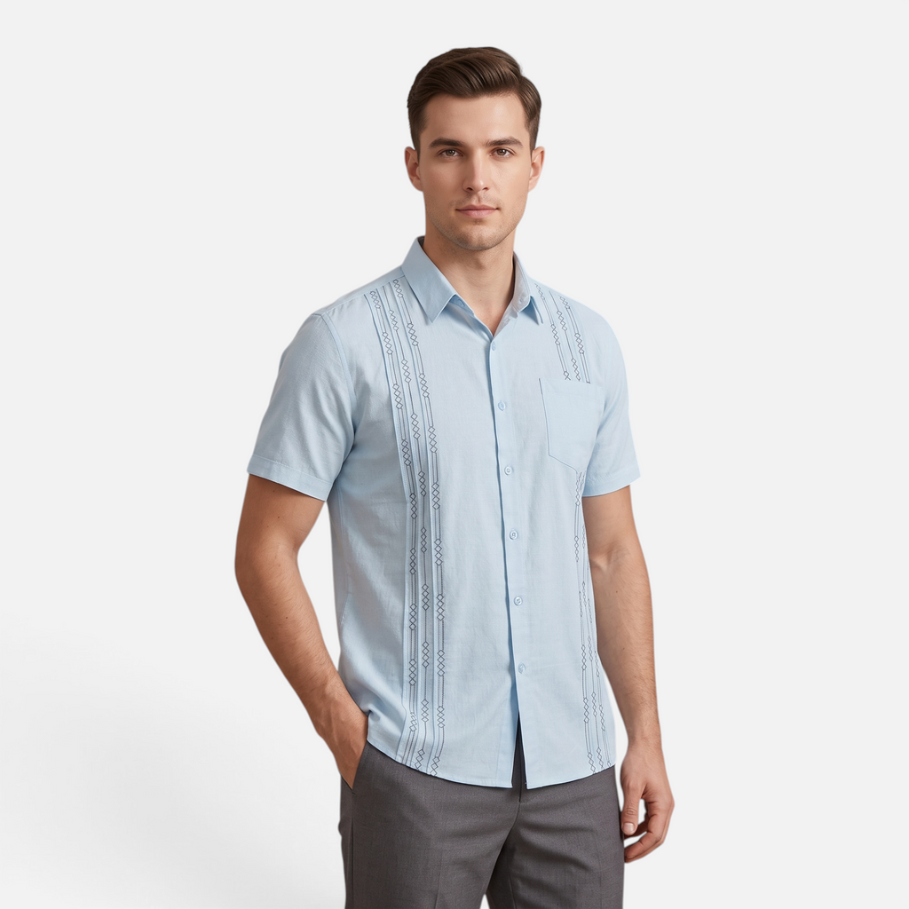 Valeniri | Men's Cuban Collar Shirt Lightweight Relaxed Fit Button-Up