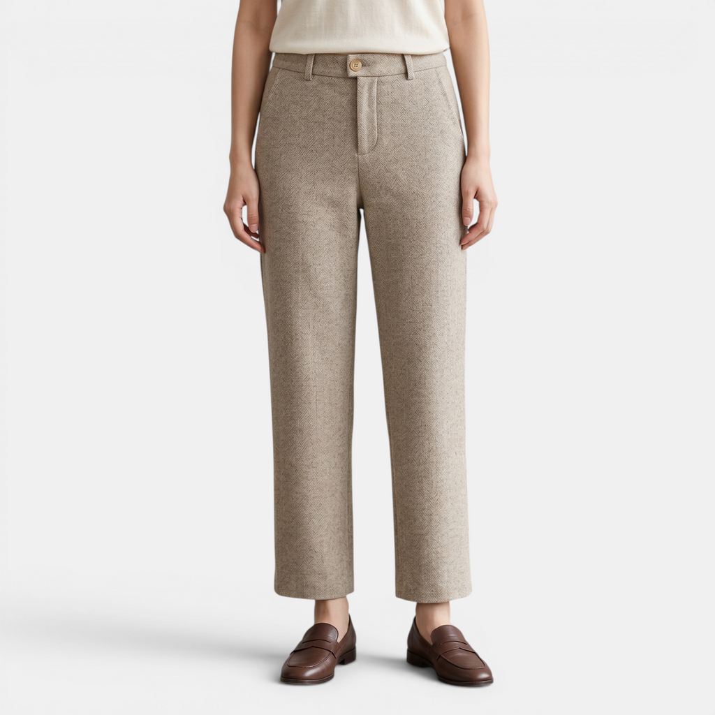 Valeniri | Women's Herringbone Wool Trousers Classic Straight Leg Pants