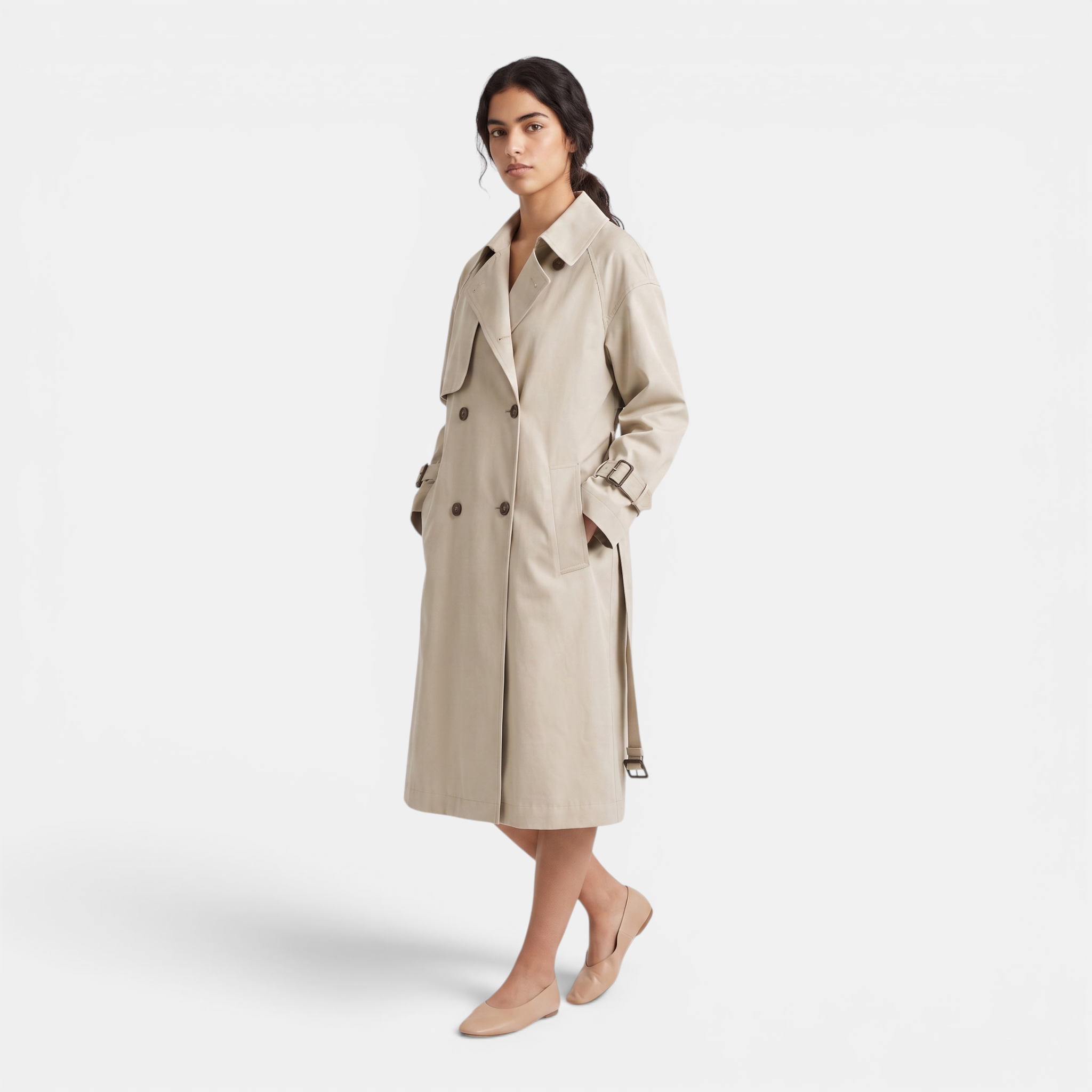 Valeniri | Women's Mid Length Trench Coat Belted Classic Outerwear