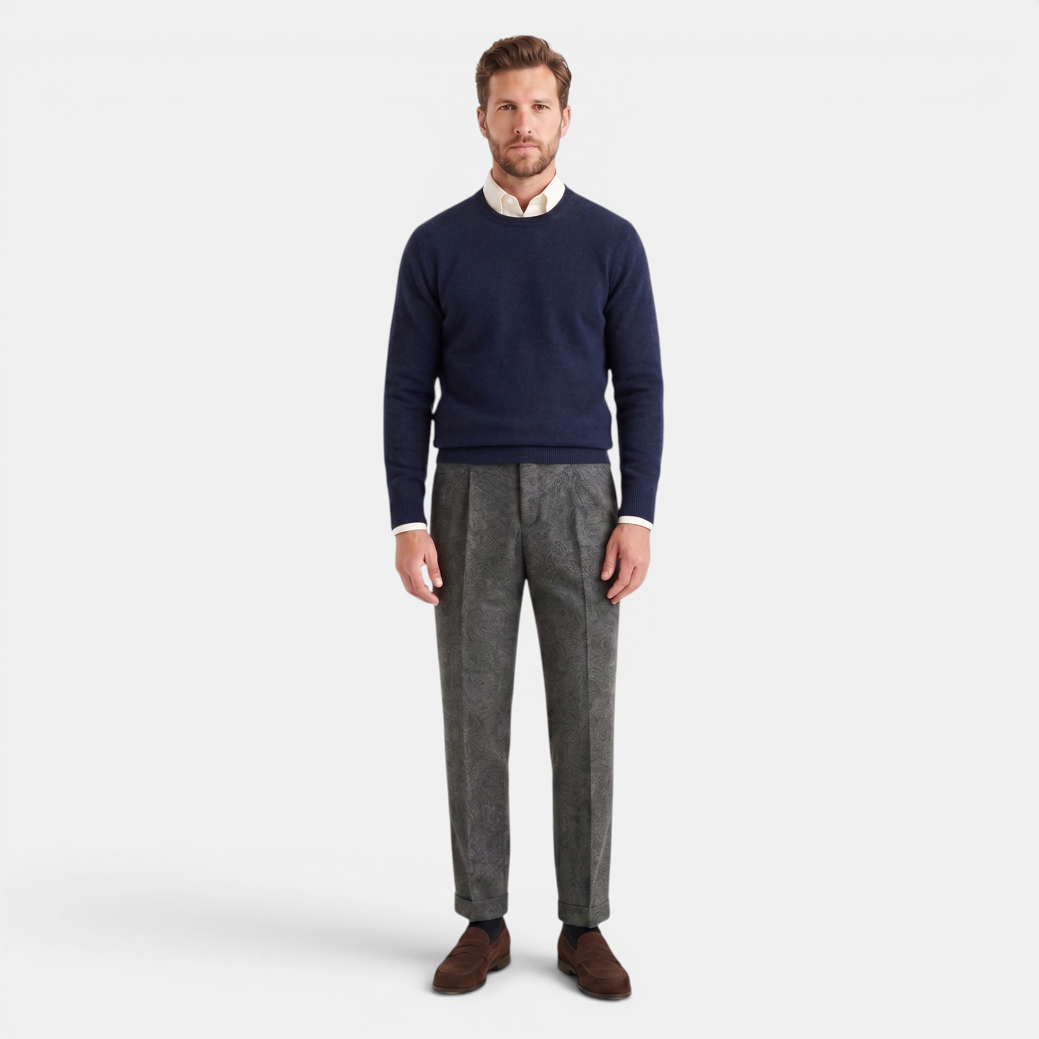Valeniri | Men’s Winter Wool Pants Herringbone Classic Fit Formal Trousers