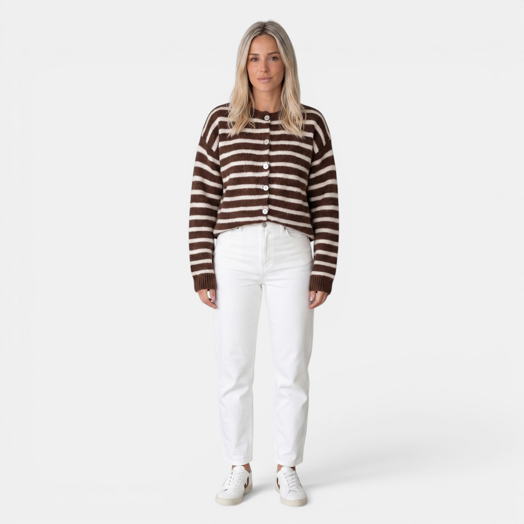Valeniri | Women's Knit Cardigan Sweater Classic Stripe Long Sleeve