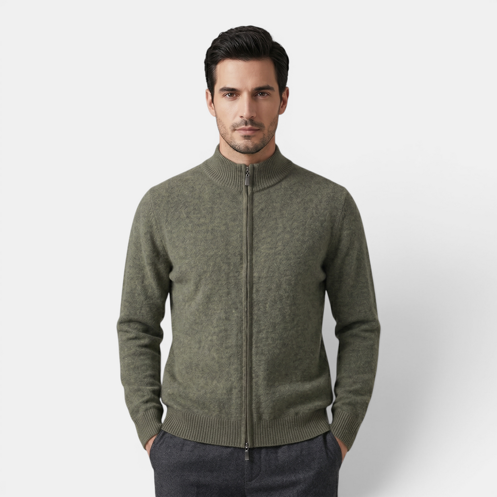 Valeniri | Men's Cashmere Wool Cardigan Thick Knit Zip-Up Stand Collar