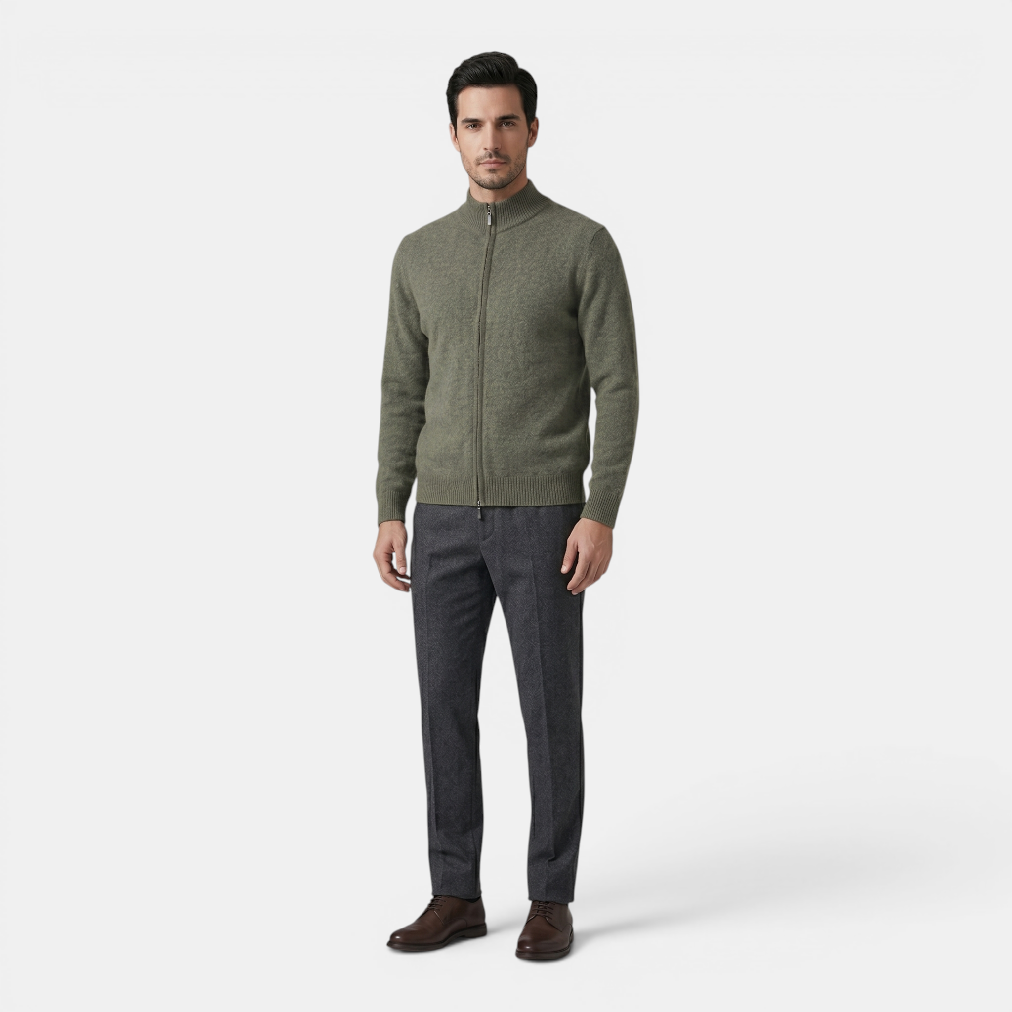 Valeniri | Men's Cashmere Wool Cardigan Thick Knit Zip-Up Stand Collar