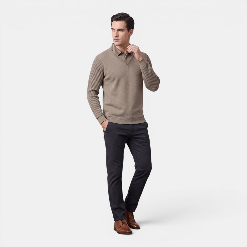 Valeniri | Men's Long Sleeve Polo Sweater Classic Knit Smart Casual