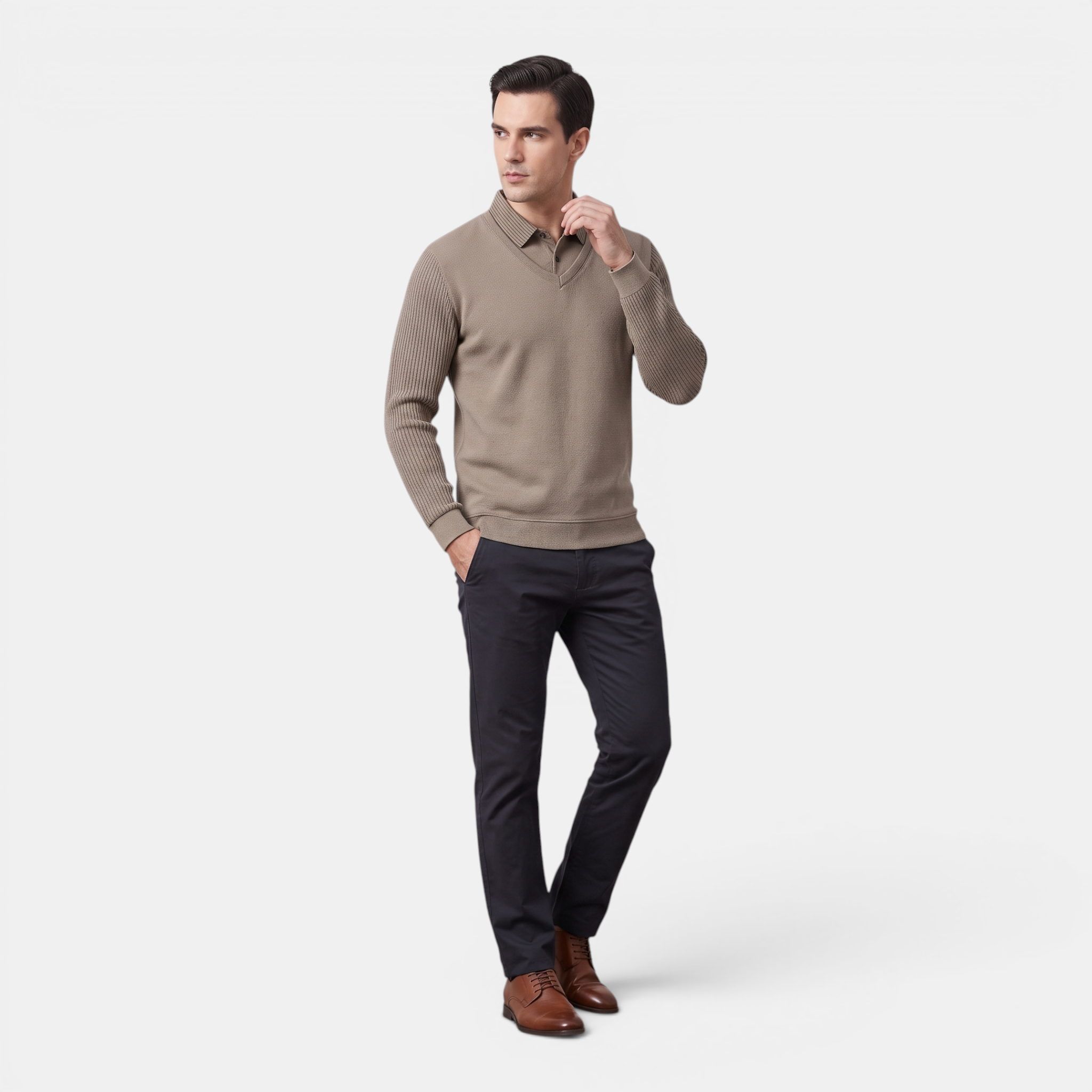 Valeniri | Men's Long Sleeve Polo Sweater Classic Knit Smart Casual