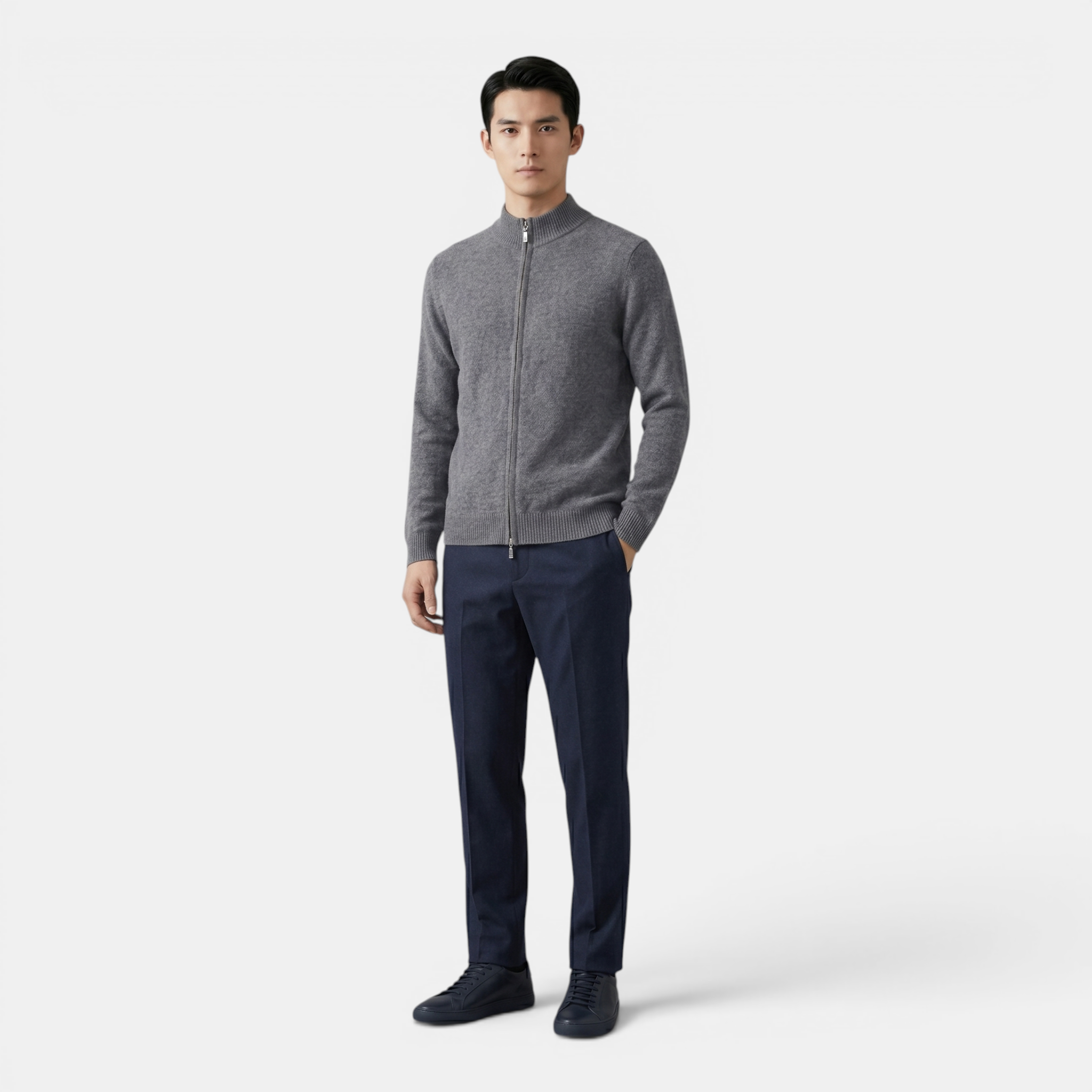 Valeniri | Men's Cashmere Wool Cardigan Thick Knit Zip-Up Stand Collar