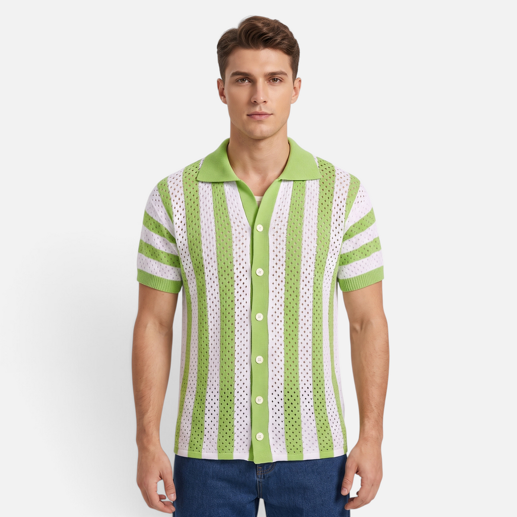 Valeniri | Men's Crochet Polo Shirt – Striped Short Sleeve