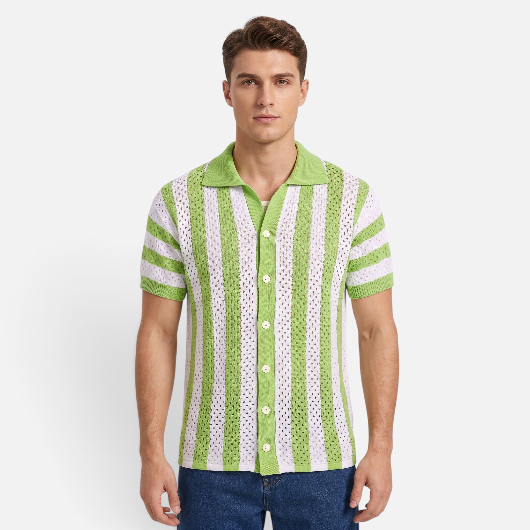 Valeniri | Men's Crochet Polo Shirt – Striped Short Sleeve