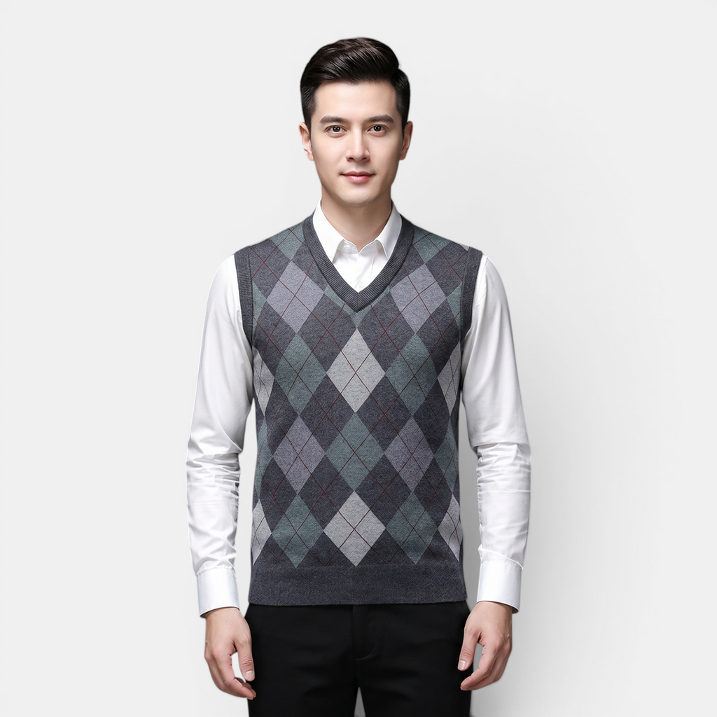 Valeniri | Men's Wool Sweater Vest V-Neck Knit Warm Classic Fit