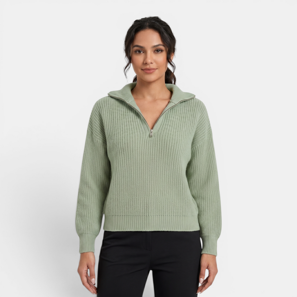 Valeniri | Women's Quarter Zip Knit Sweater Loose Fit Long Sleeve