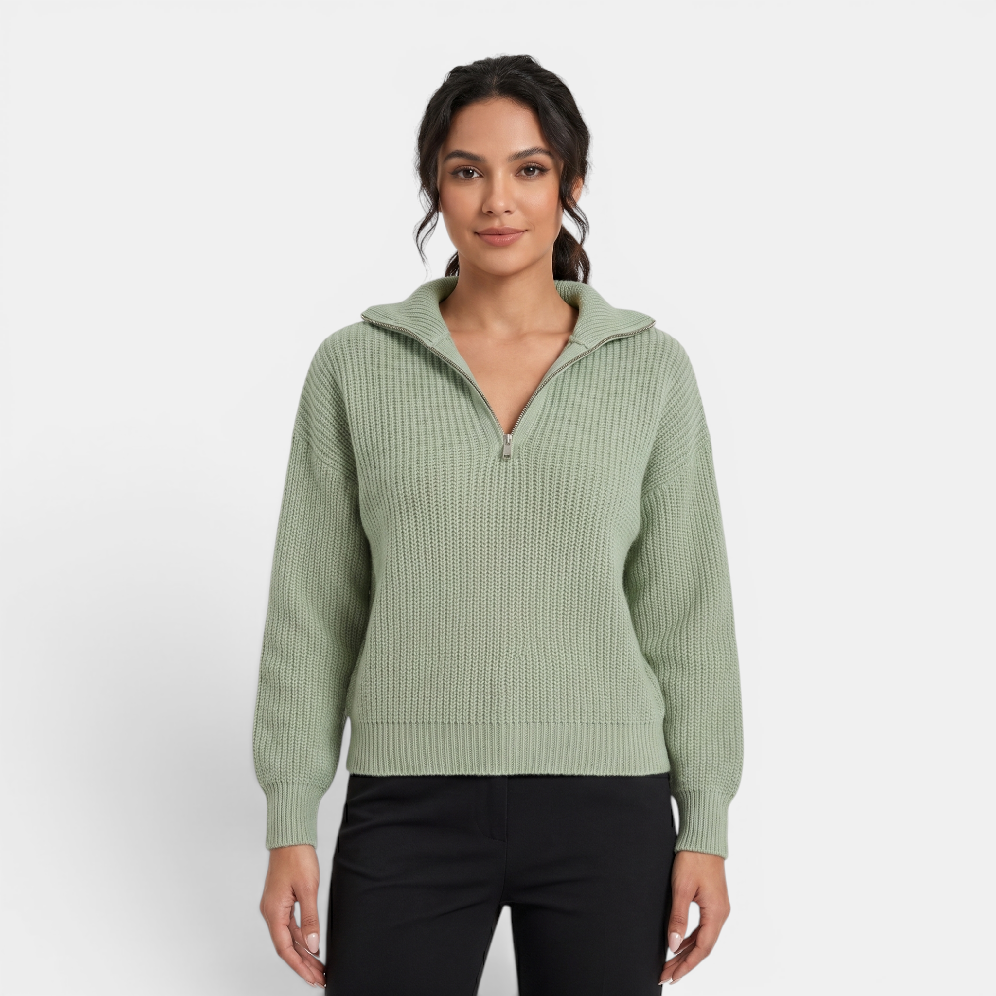 Valeniri | Women's Quarter Zip Knit Sweater Loose Fit Long Sleeve