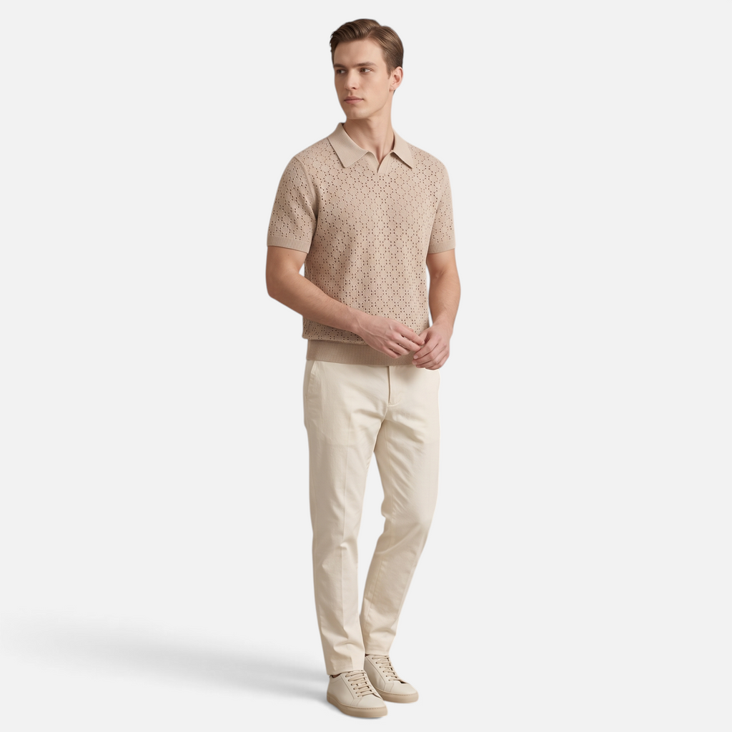 Valeniri | Men's Crochet Polo Tencel Short Sleeve Shirt