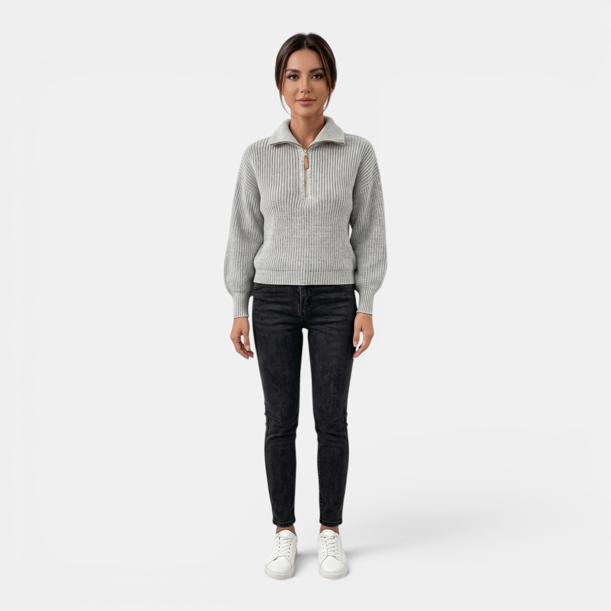 Valeniri | Women's Quarter Zip Knit Sweater Loose Fit Long Sleeve