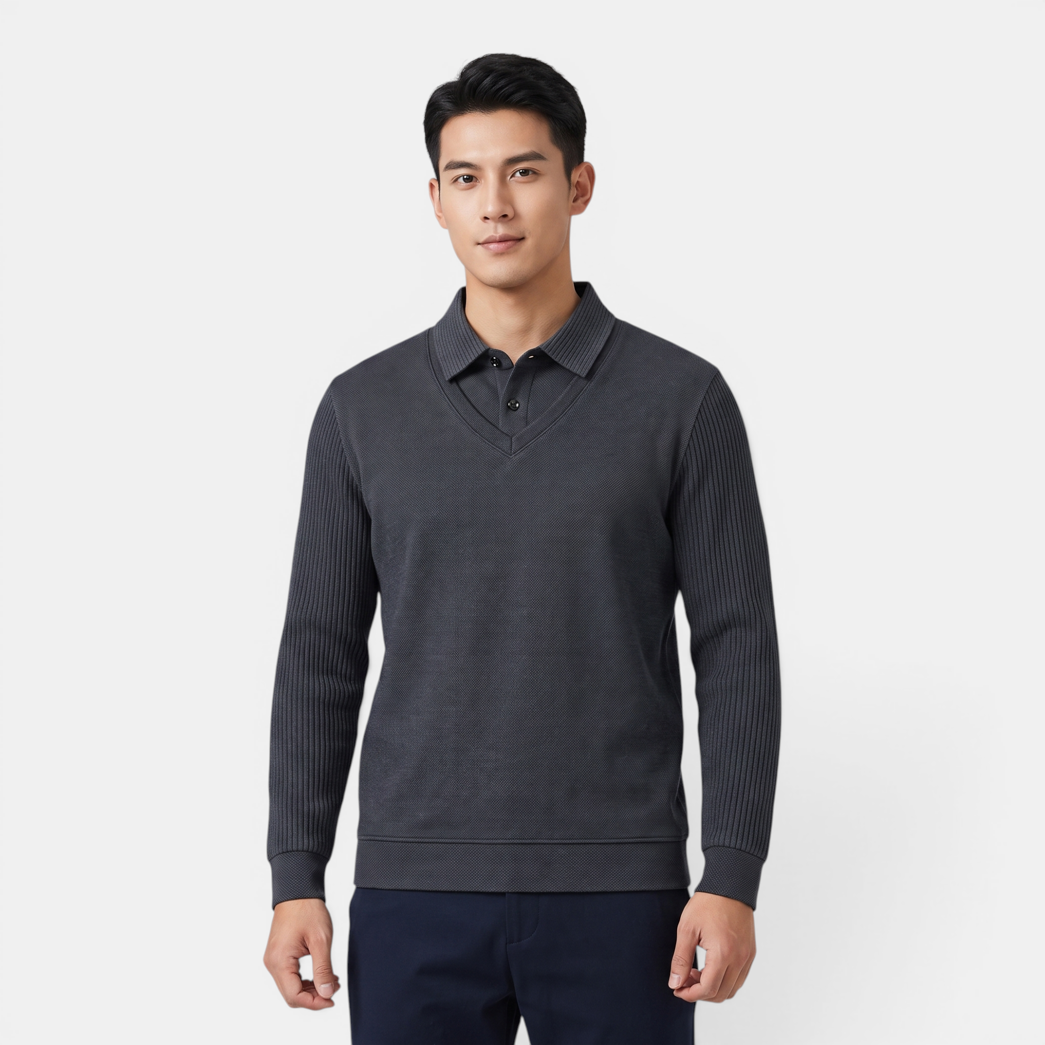 Valeniri | Men's Long Sleeve Polo Sweater Classic Knit Smart Casual
