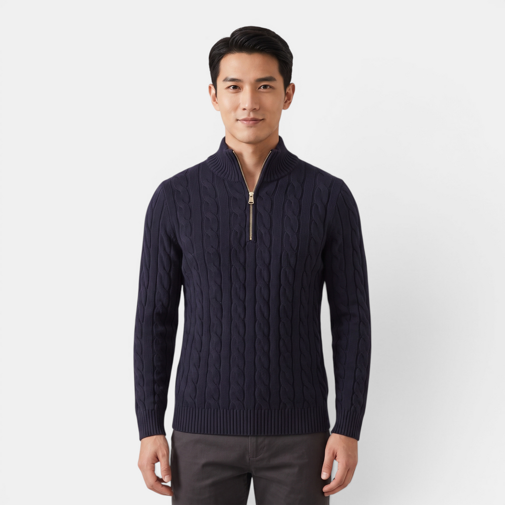 Valeniri | Men's Cable Knit Quarter Zip Sweater Classic Knitwear