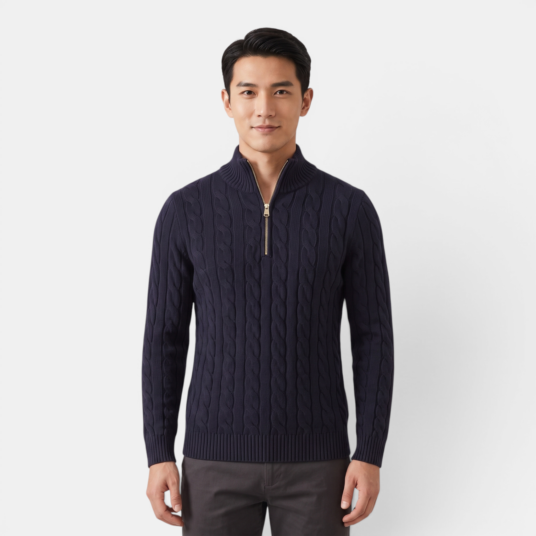 Valeniri | Men's Cable Knit Quarter Zip Sweater Classic Knitwear