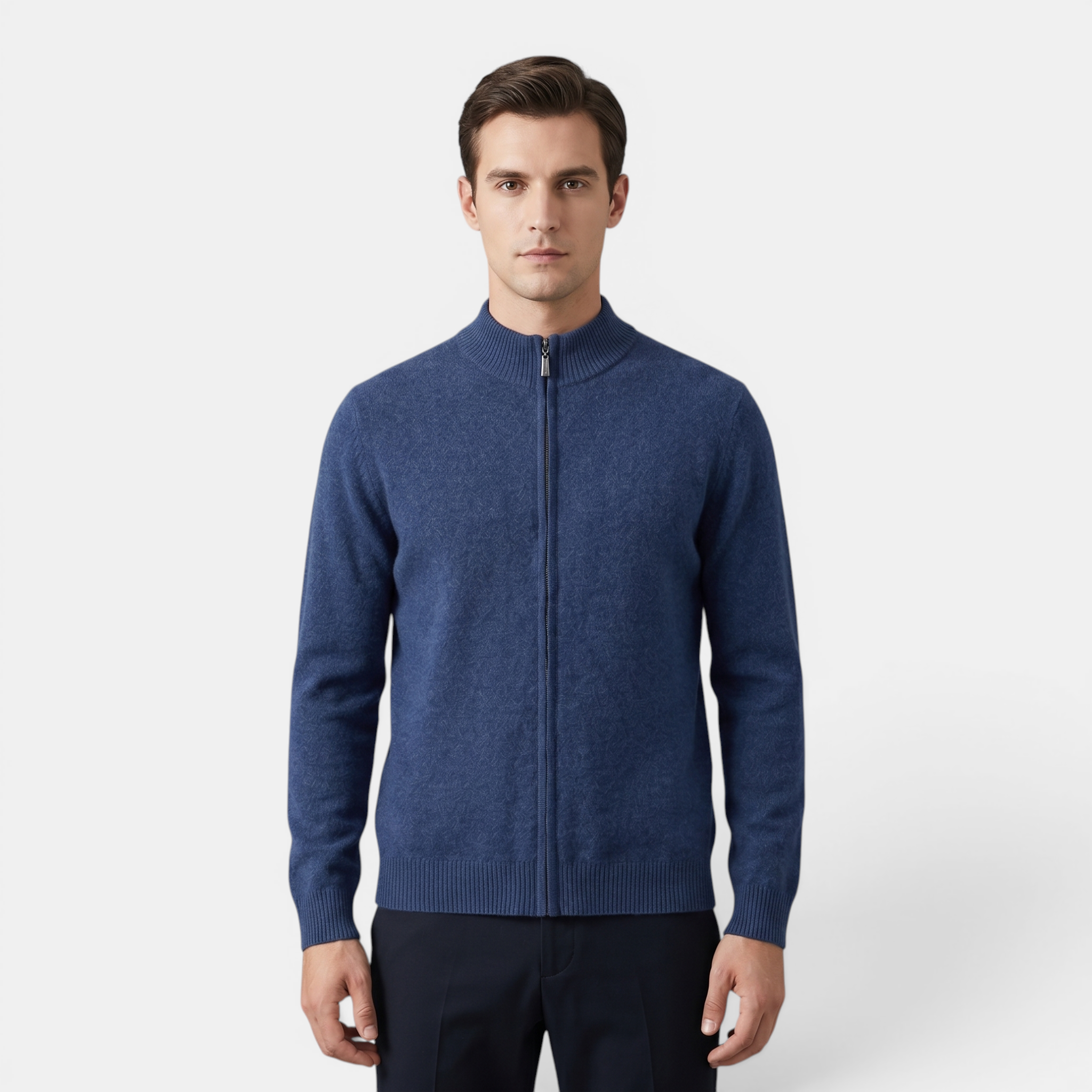 Valeniri | Men's Cashmere Wool Cardigan Thick Knit Zip-Up Stand Collar