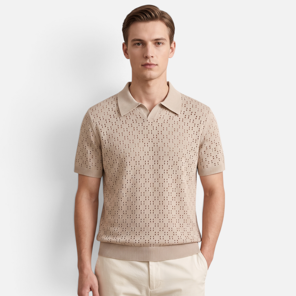 Valeniri | Men's Crochet Polo Tencel Short Sleeve Shirt