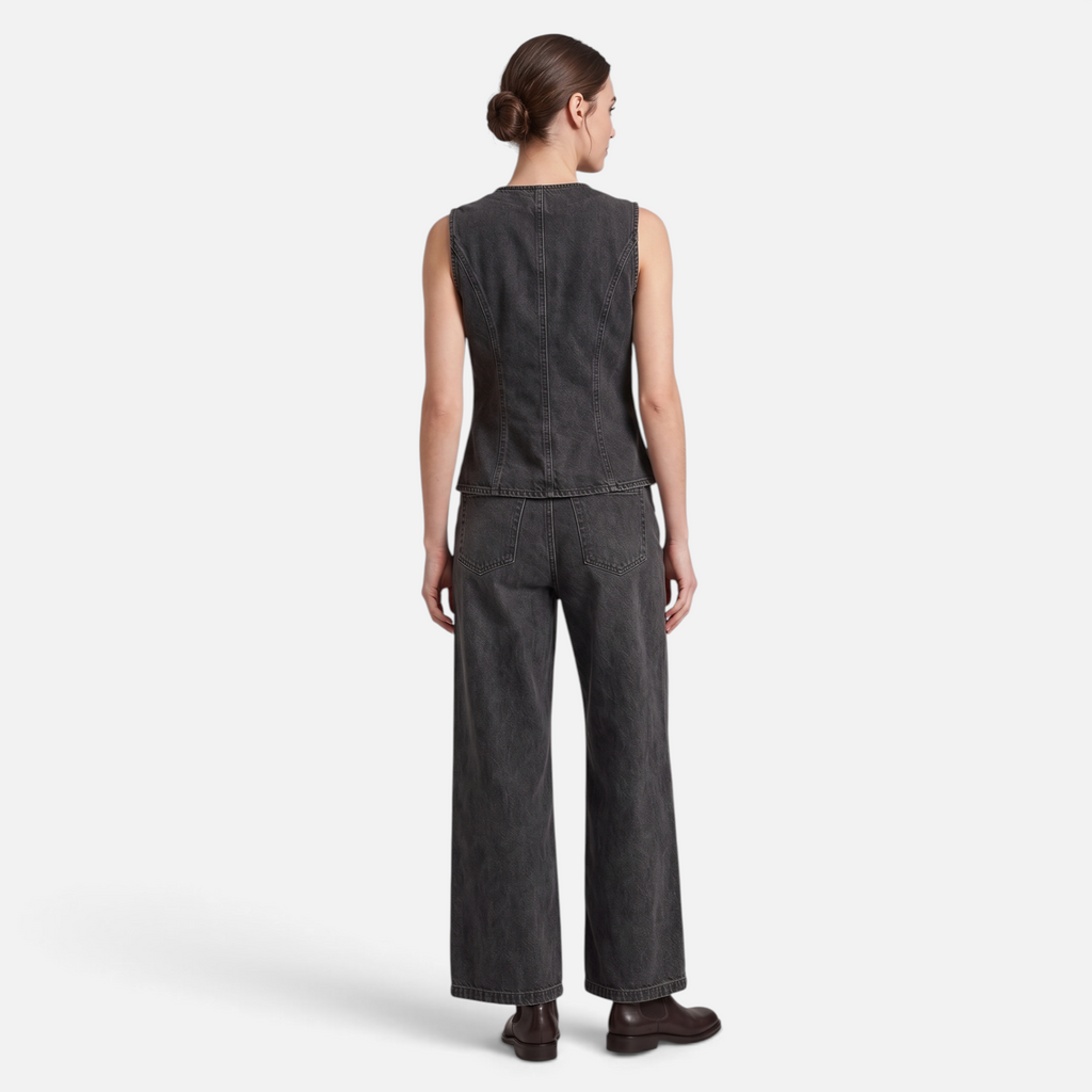 Valeniri | Women's Denim Two-Piece Set Relaxed Fit Button-Up & Wide Leg Pants
