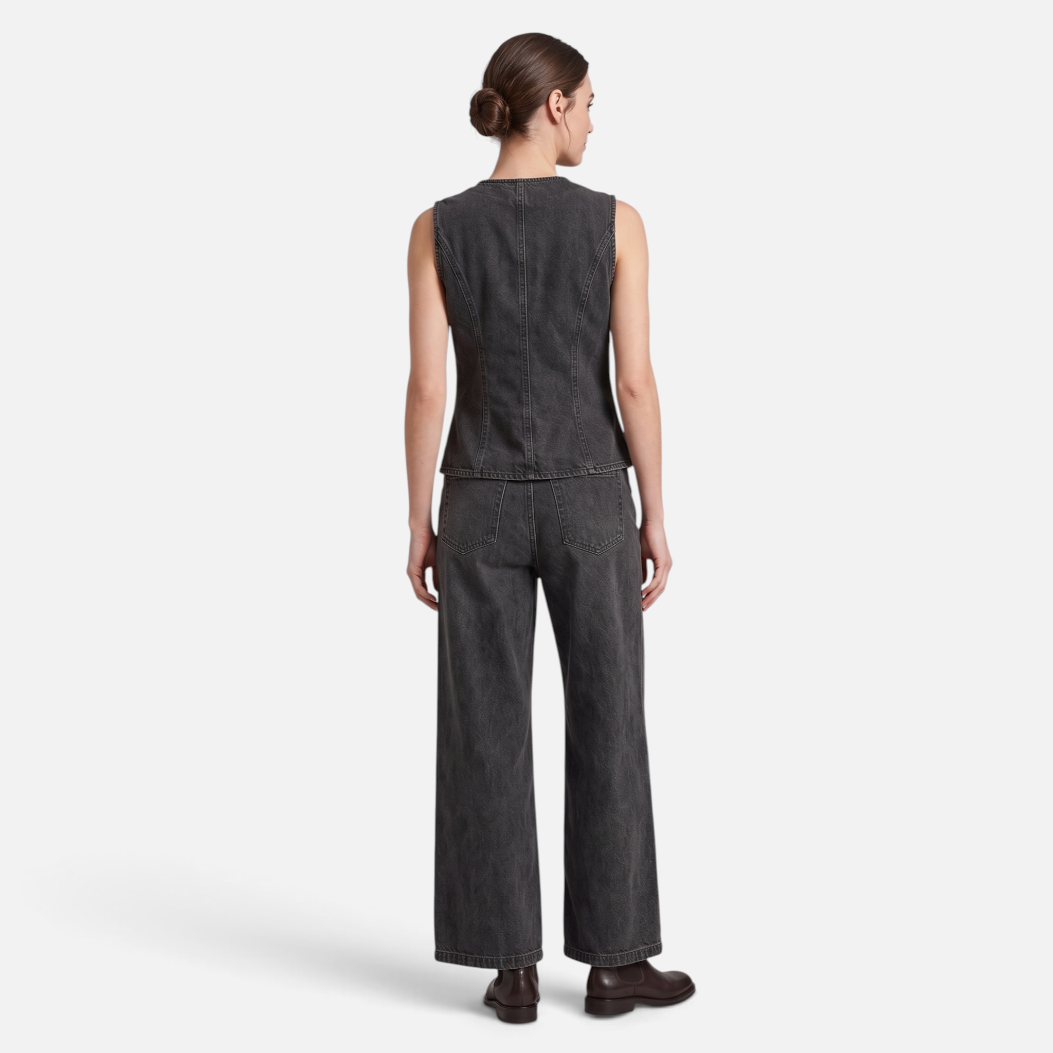 Valeniri | Women's Denim Two-Piece Set Relaxed Fit Button-Up & Wide Leg Pants