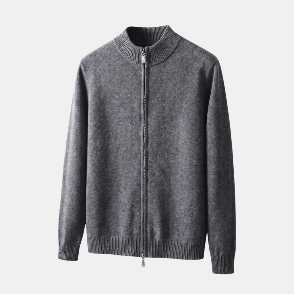 Valeniri | Men's Cashmere Wool Cardigan Thick Knit Zip-Up Stand Collar