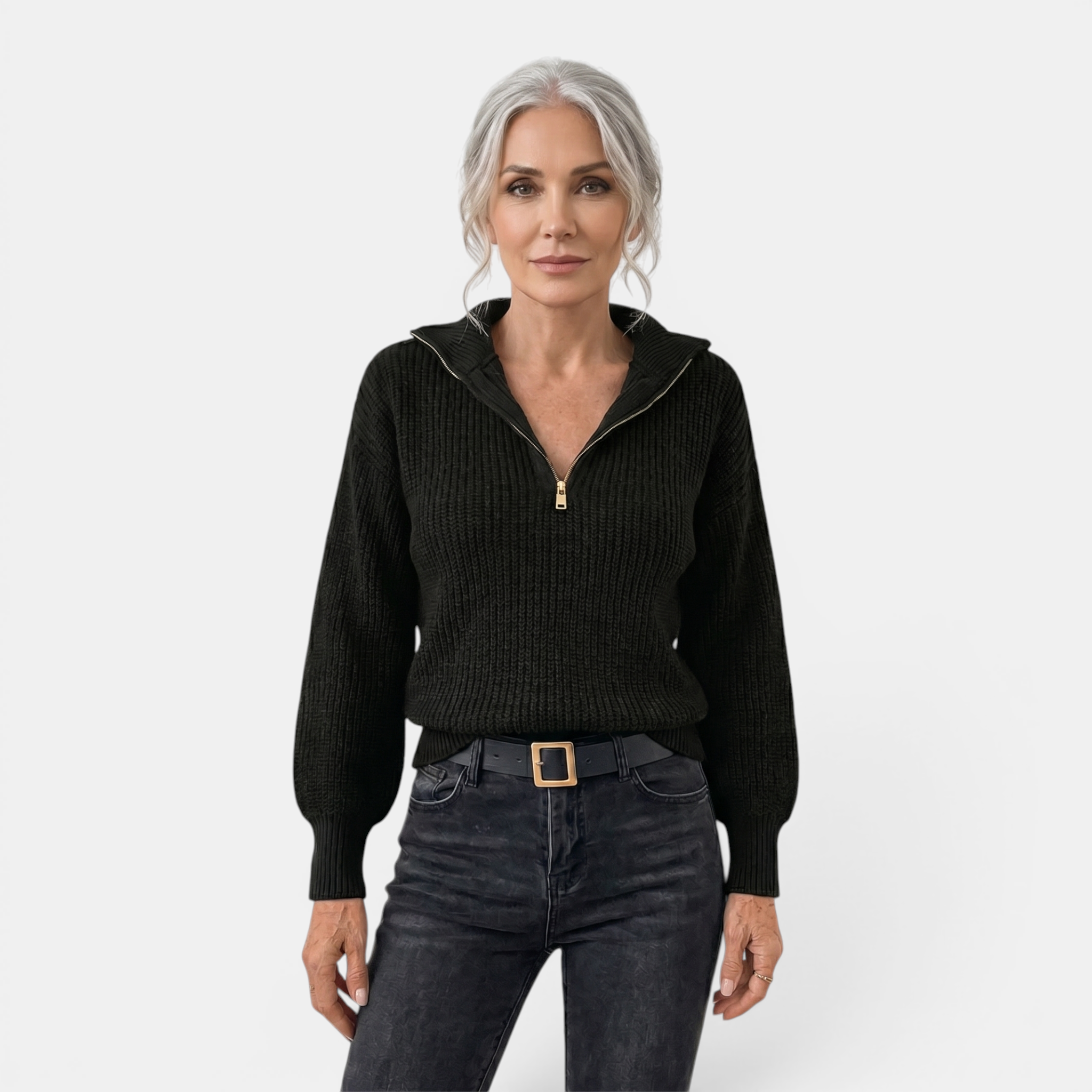 Valeniri | Women's Quarter Zip Knit Sweater Loose Fit Long Sleeve