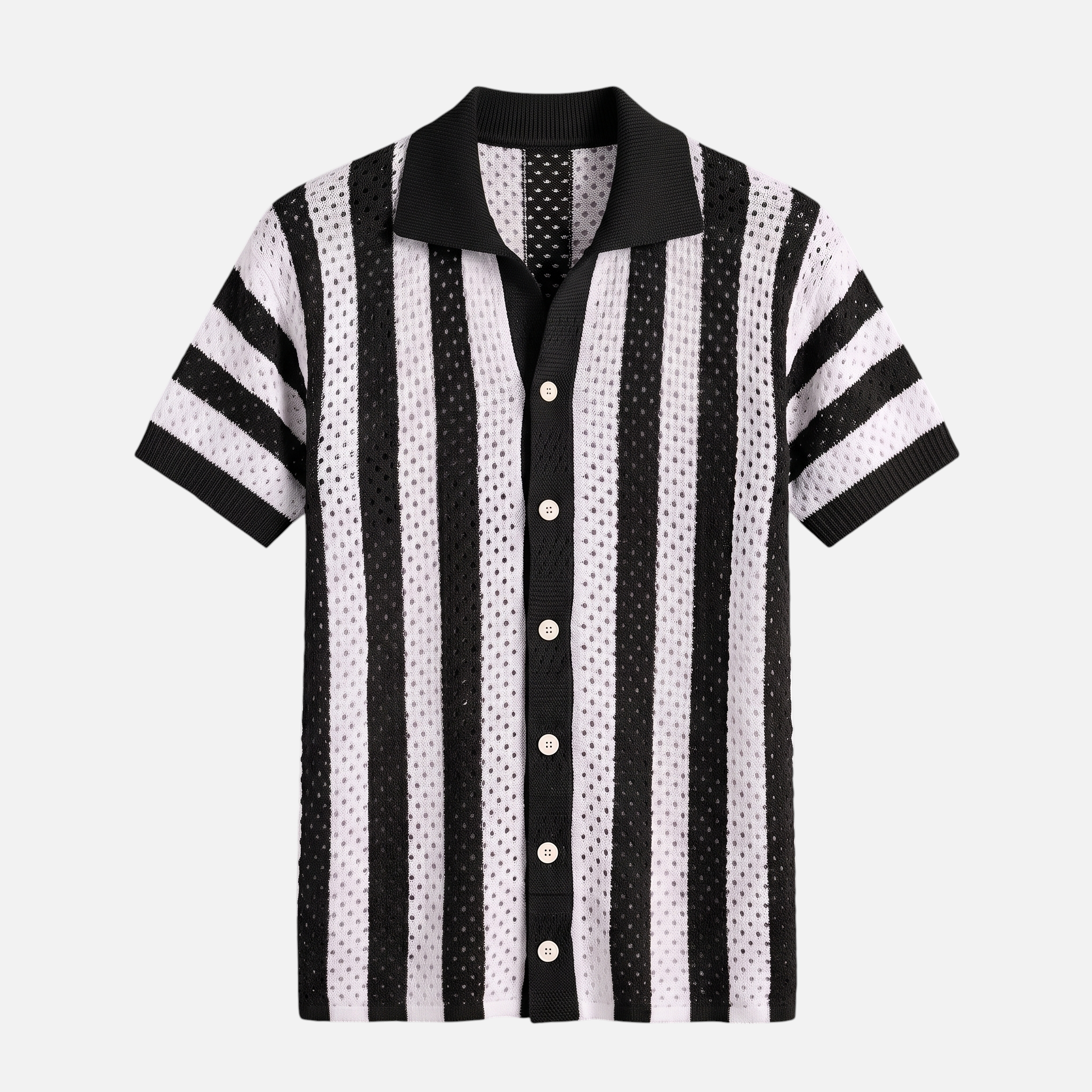 Valeniri | Men's Crochet Polo Shirt – Striped Short Sleeve