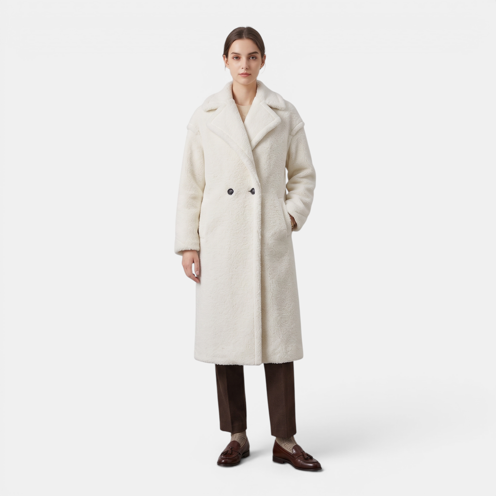 Valeniri | Women's Lamb Fur Trench Coat – Warm Mid-Length Winter Outerwear