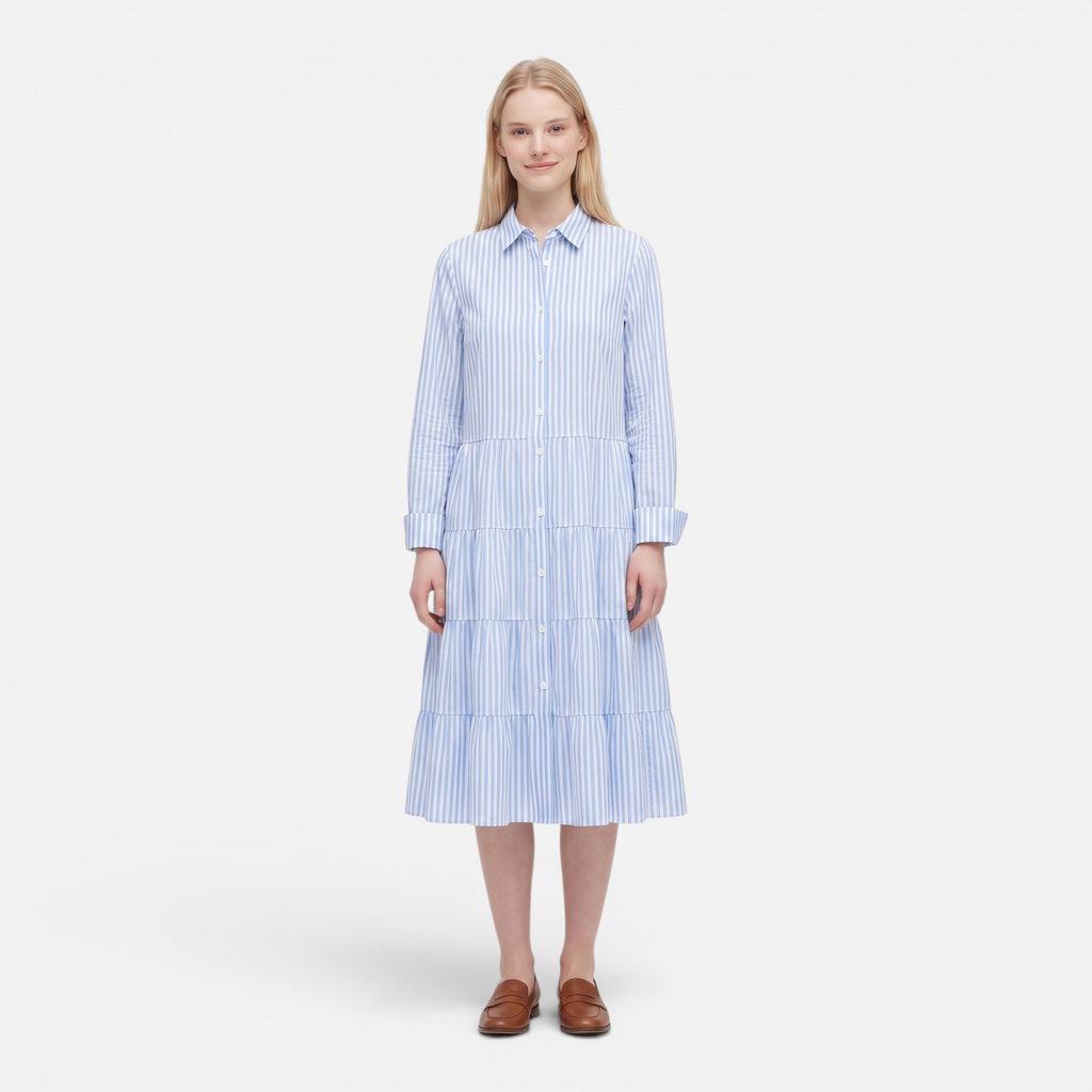 Valeniri | Women's Striped Button-Up Shirt Dress Classic Long Sleeve Dress