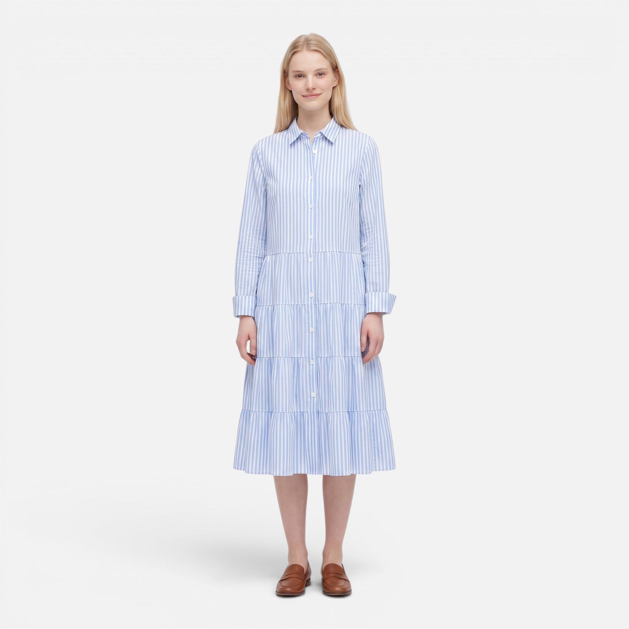 Valeniri | Women's Striped Button-Up Shirt Dress Classic Long Sleeve Dress