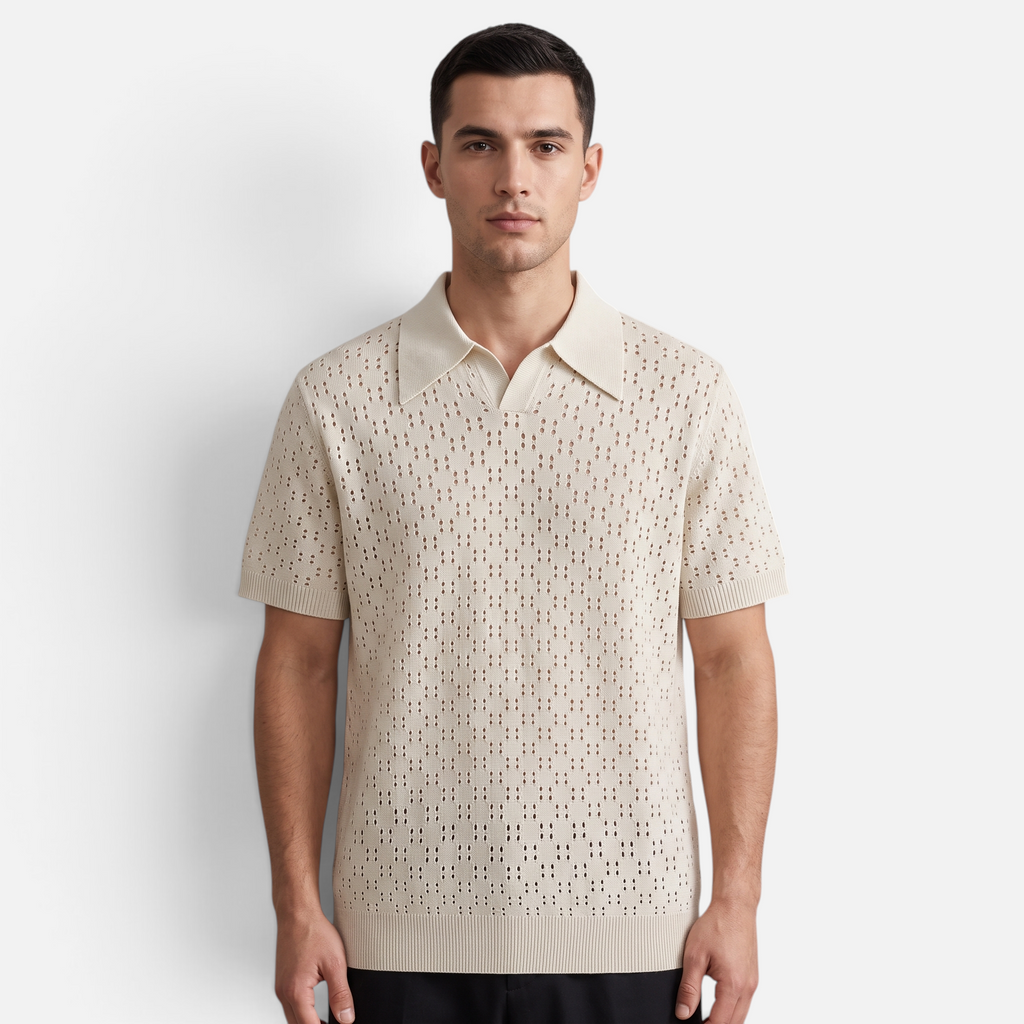 Valeniri | Men's Crochet Polo Tencel Short Sleeve Shirt