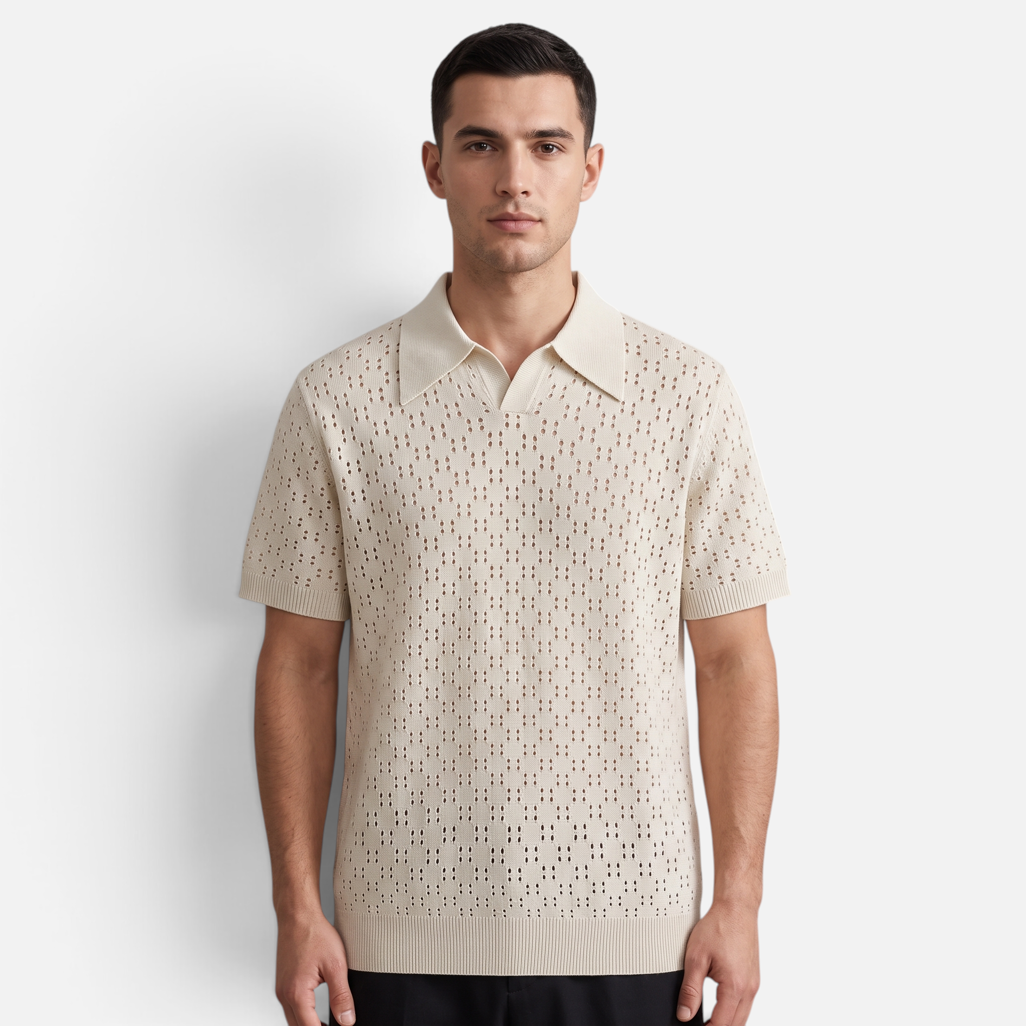 Valeniri | Men's Crochet Polo Tencel Short Sleeve Shirt