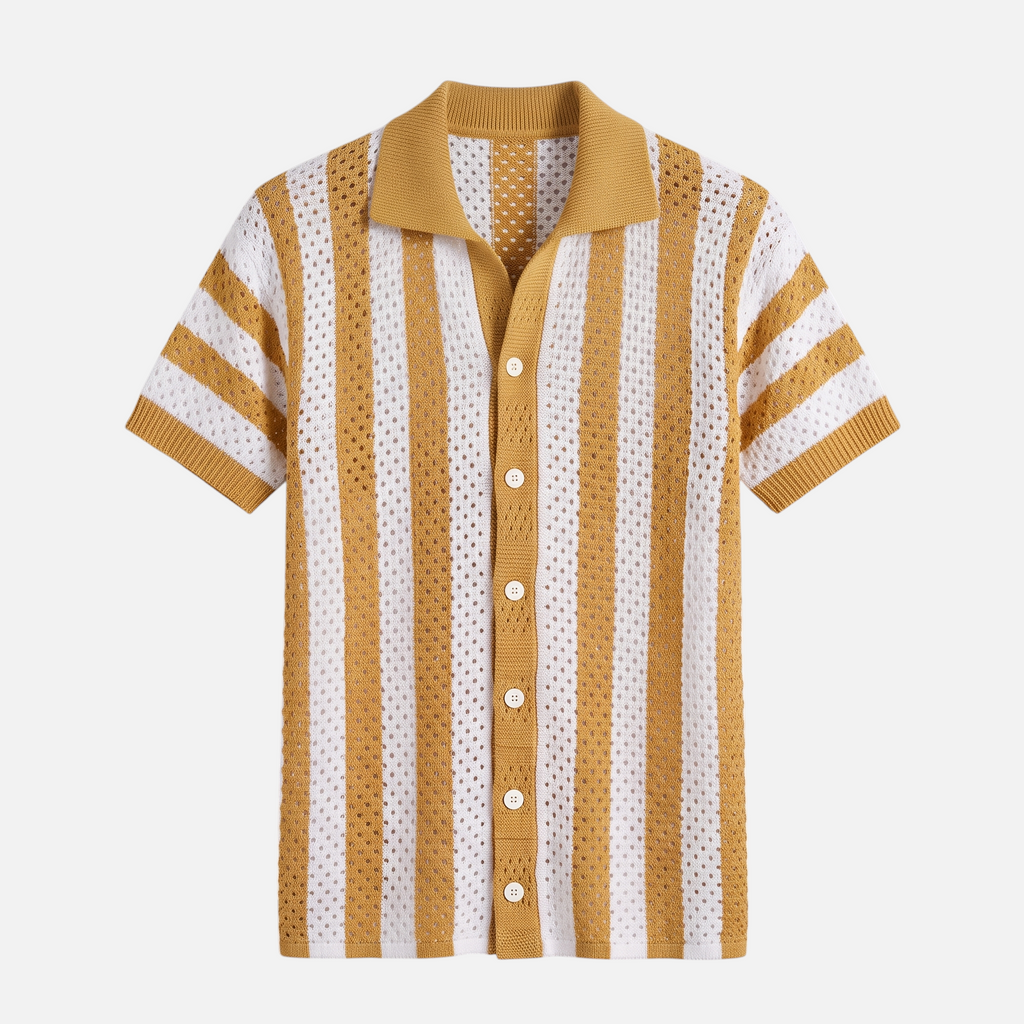 Valeniri | Men's Crochet Polo Shirt – Striped Short Sleeve