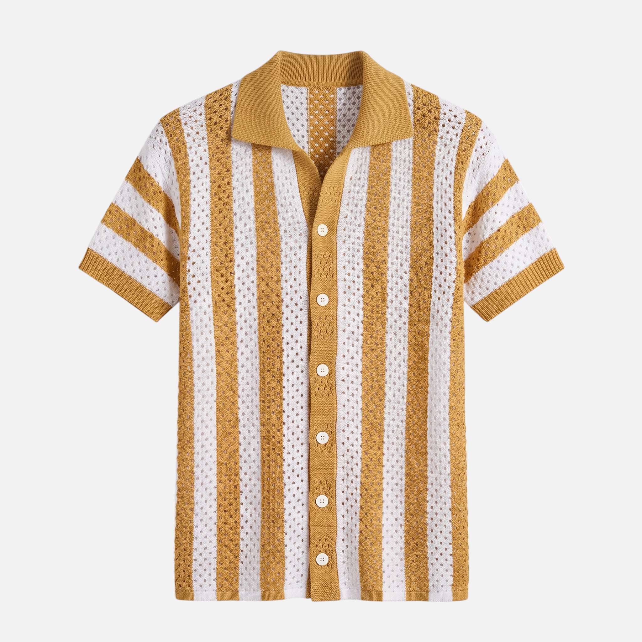 Valeniri | Men's Crochet Polo Shirt – Striped Short Sleeve