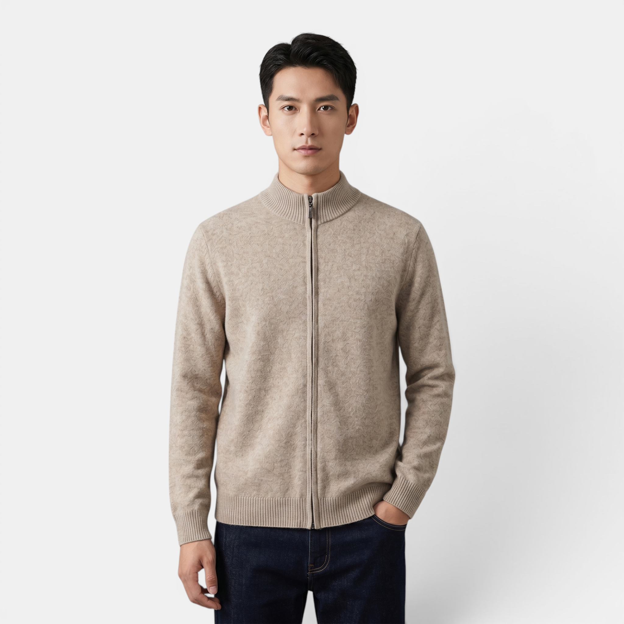Valeniri | Men's Cashmere Wool Cardigan Thick Knit Zip-Up Stand Collar