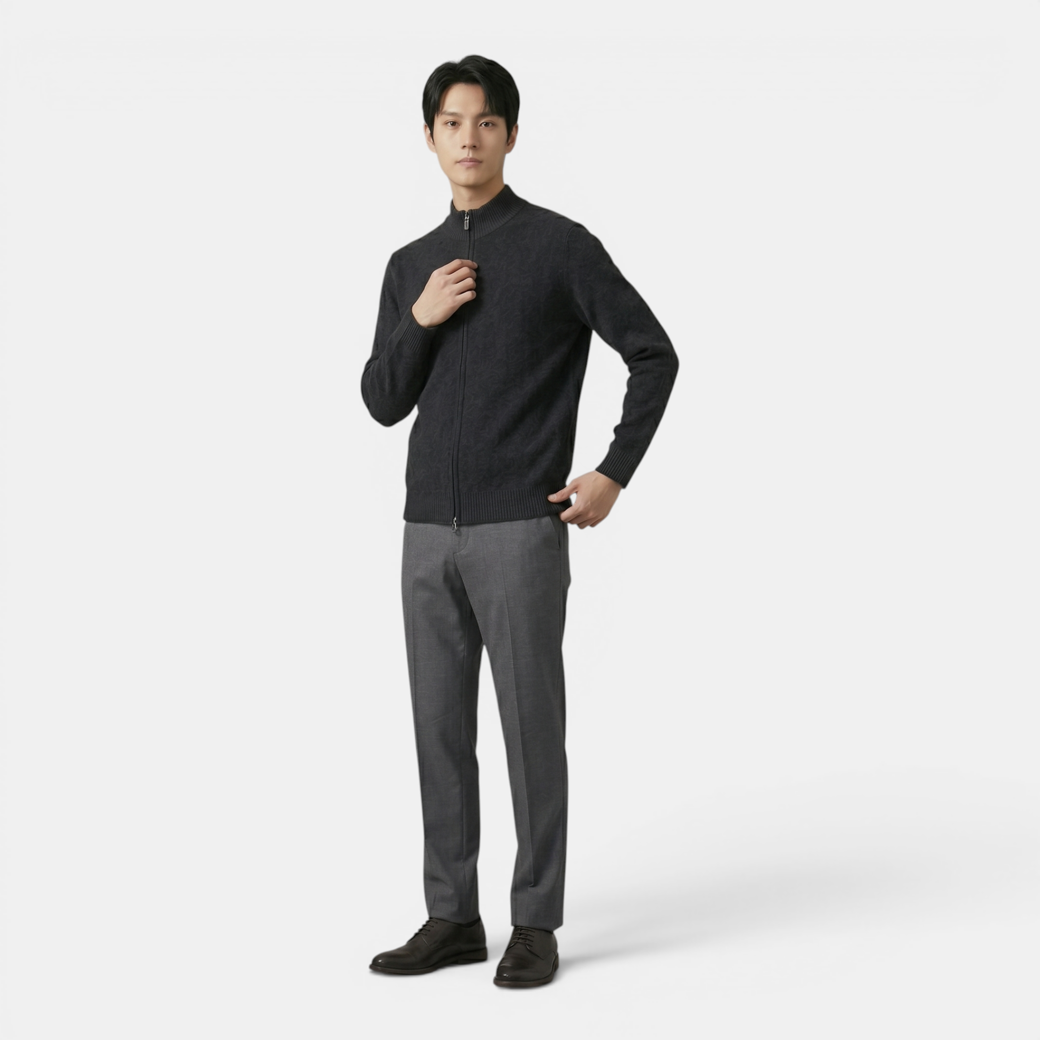 Valeniri | Men's Cashmere Wool Cardigan Thick Knit Zip-Up Stand Collar