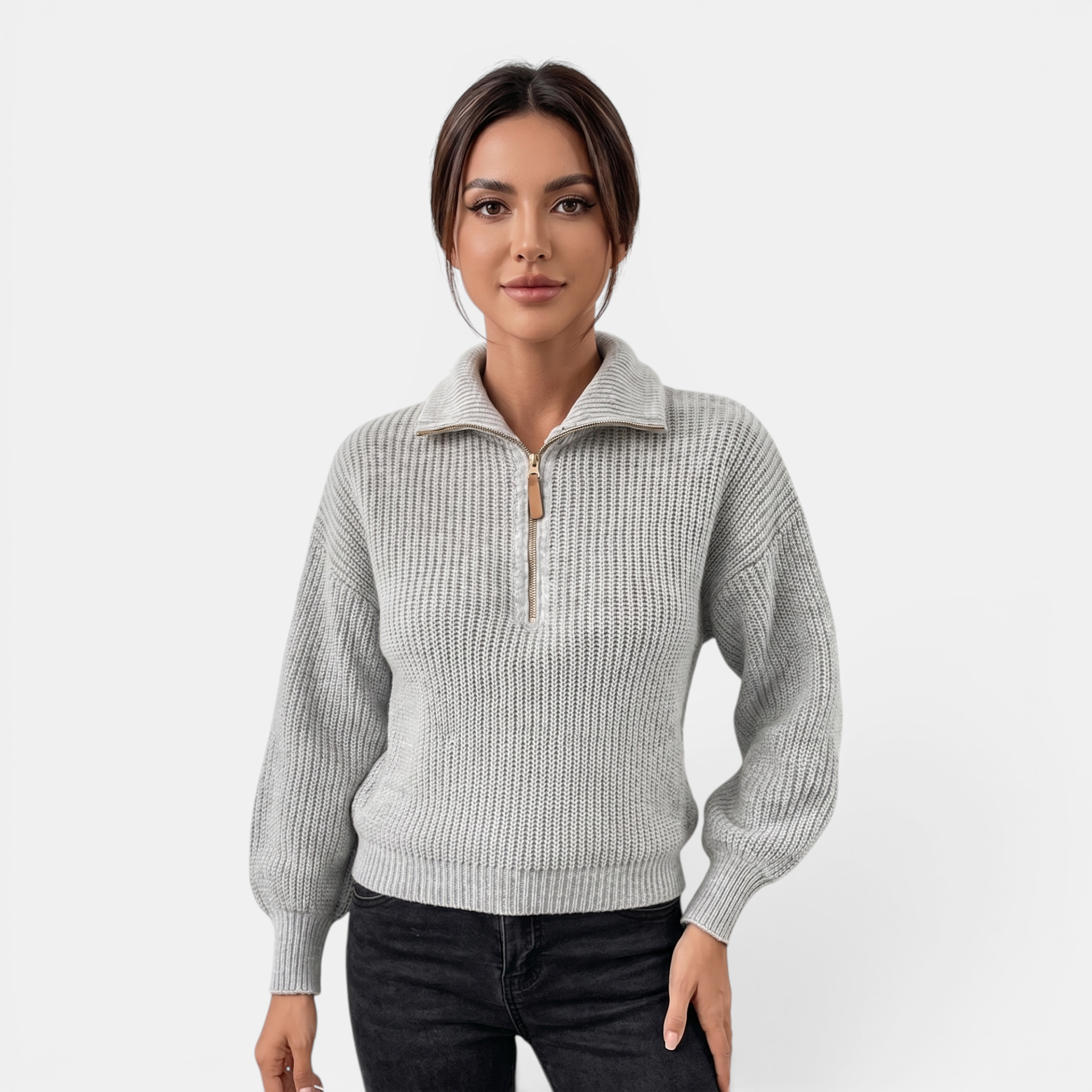 Valeniri | Women's Quarter Zip Knit Sweater Loose Fit Long Sleeve