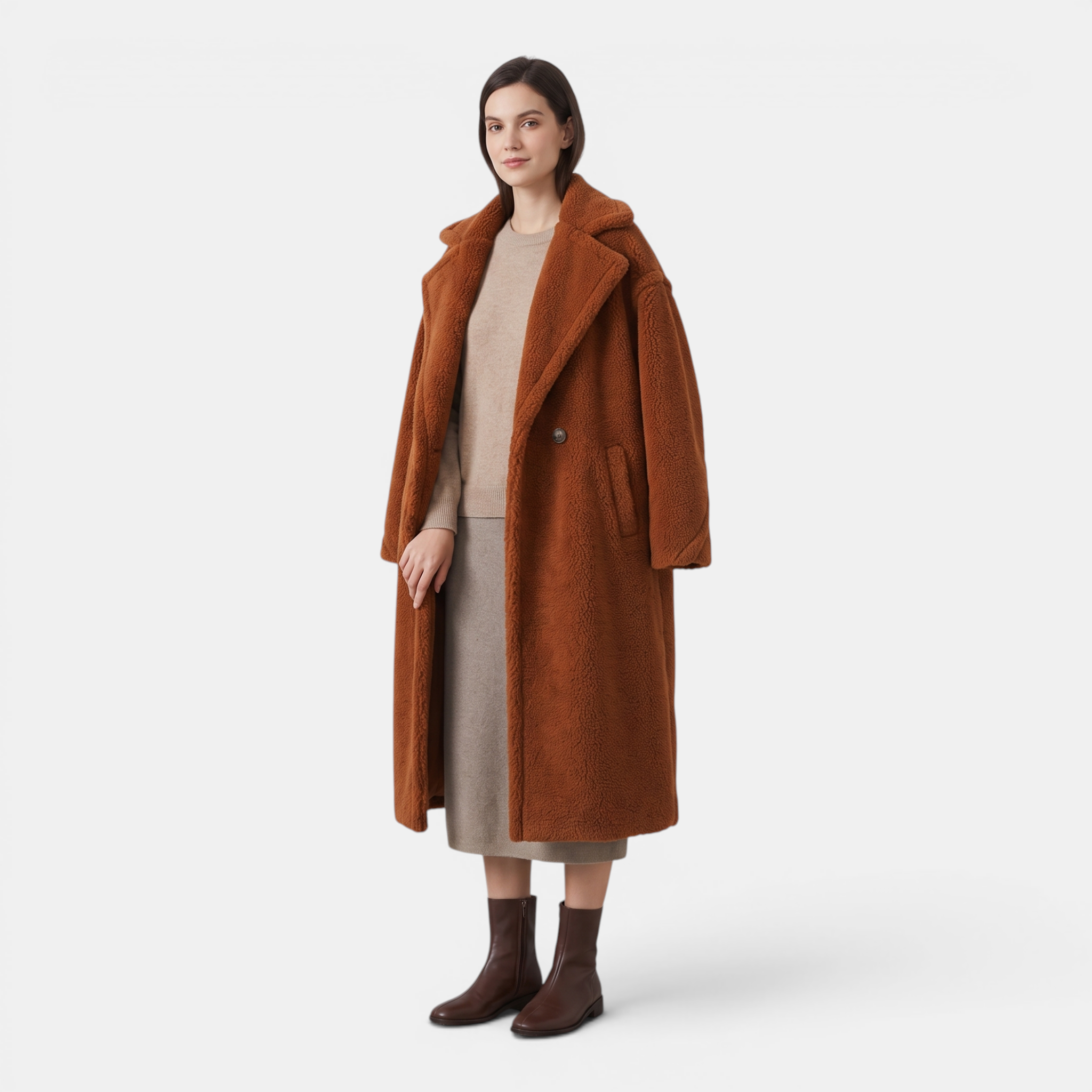 Valeniri | Women's Lamb Fur Trench Coat – Warm Mid-Length Winter Outerwear