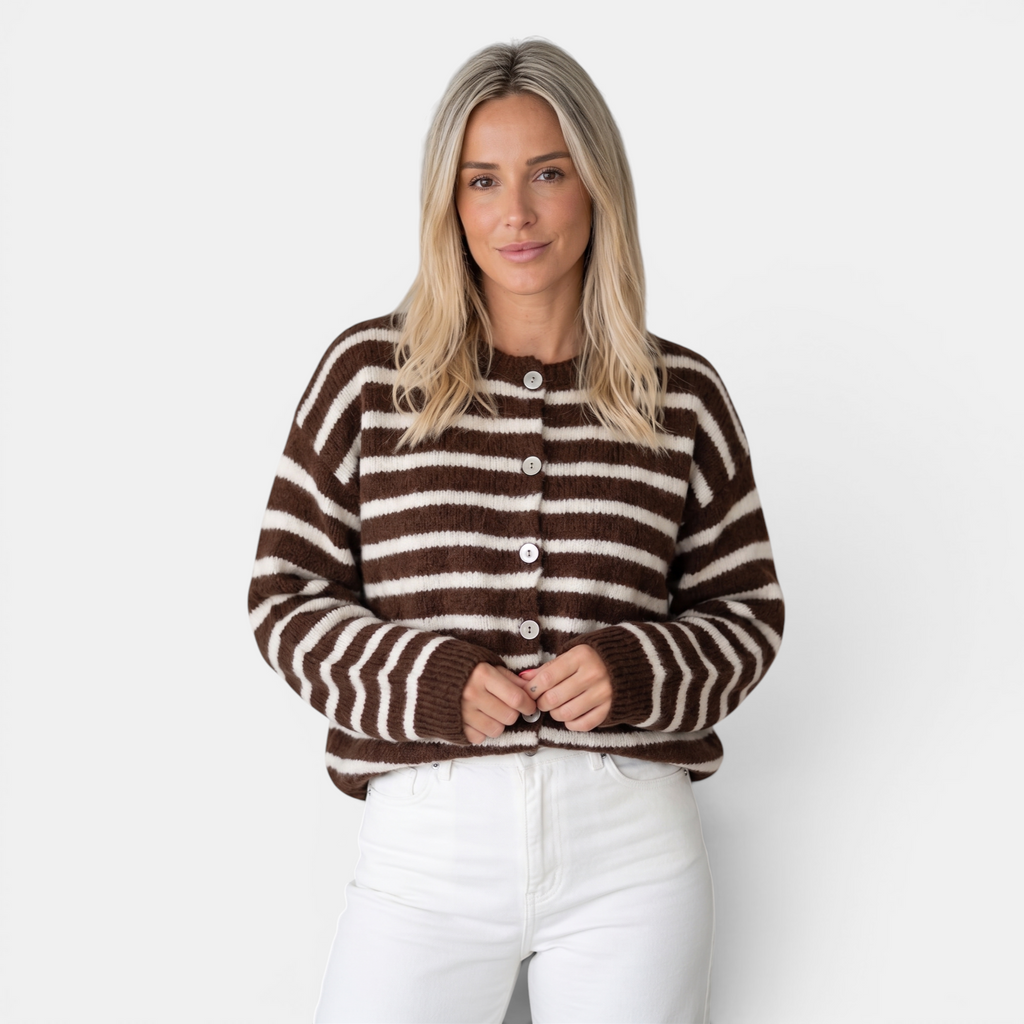 Valeniri | Women's Knit Cardigan Sweater Classic Stripe Long Sleeve