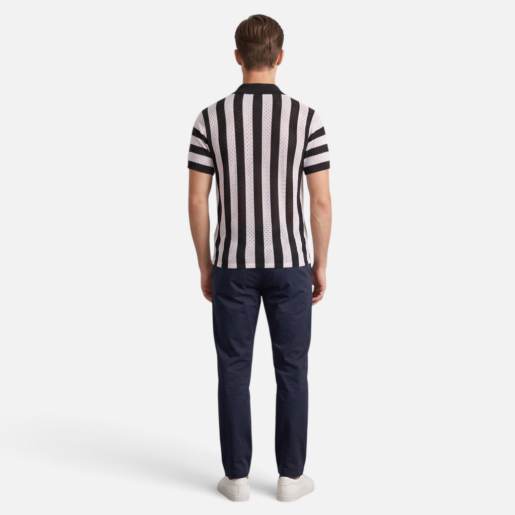 Valeniri | Men's Crochet Polo Shirt – Striped Short Sleeve