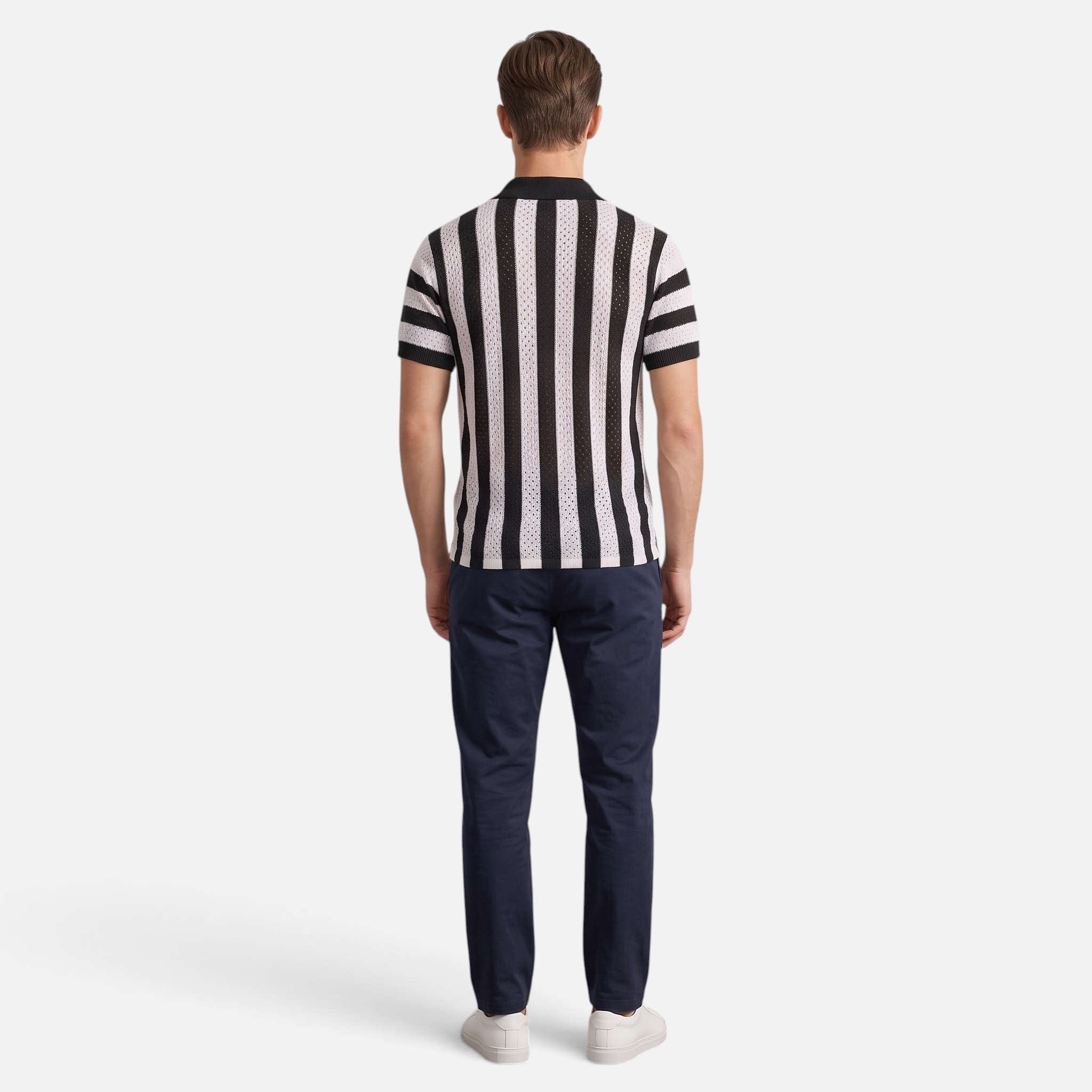 Valeniri | Men's Crochet Polo Shirt – Striped Short Sleeve