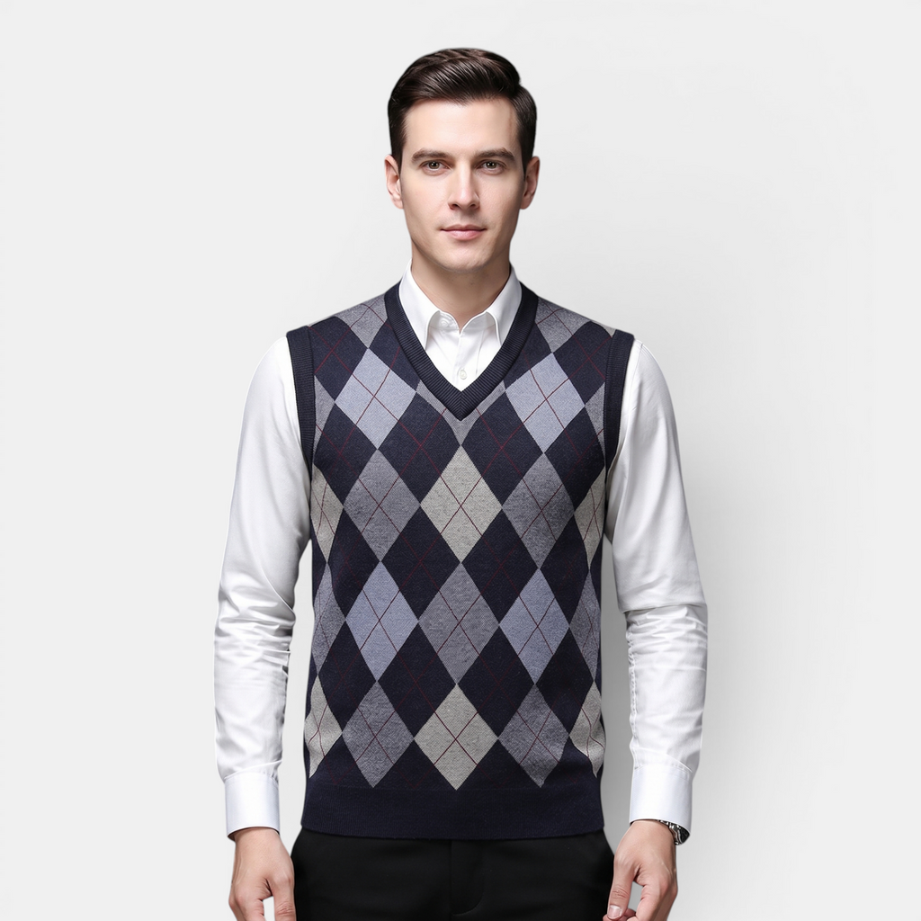 Valeniri | Men's Wool Sweater Vest V-Neck Knit Warm Classic Fit