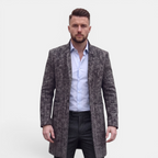 Valeniri | Men's Herringbone Wool Blend Trench Coat Classic Mid Length