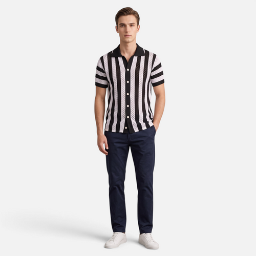 Valeniri | Men's Crochet Polo Shirt – Striped Short Sleeve