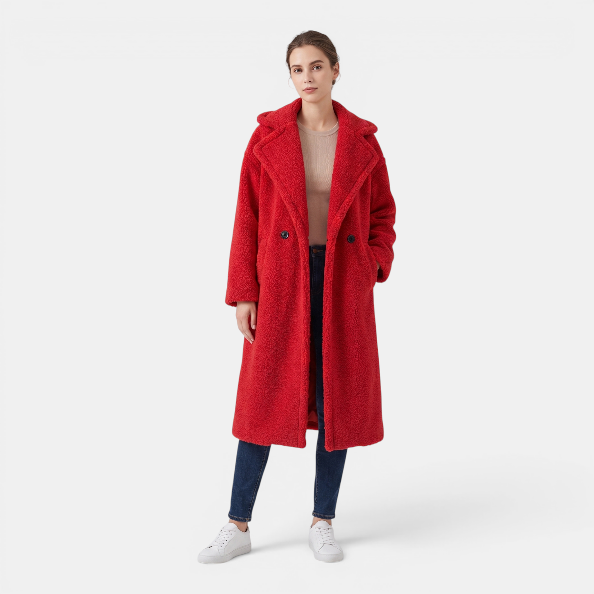 Valeniri | Women's Lamb Fur Trench Coat – Warm Mid-Length Winter Outerwear