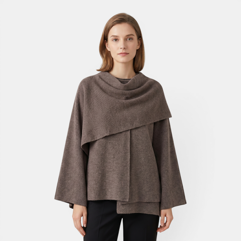 Valeniri | Women's Knit Coat with Built-In Scarf Classic Cardigan Style